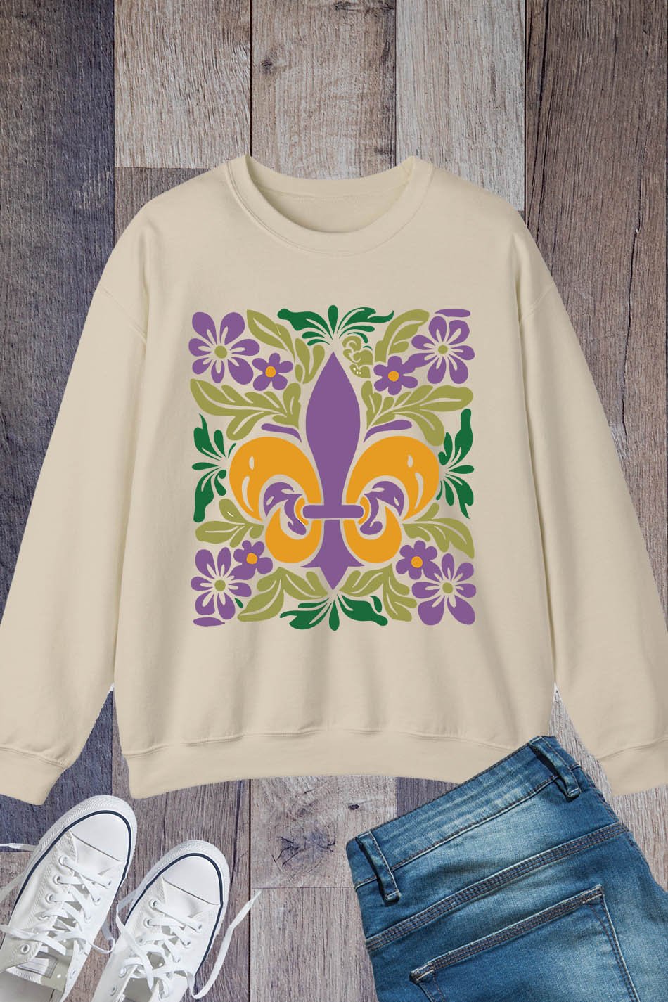 Mardi Gras Shirt fleur de lis Symbol Purple Gold and Green