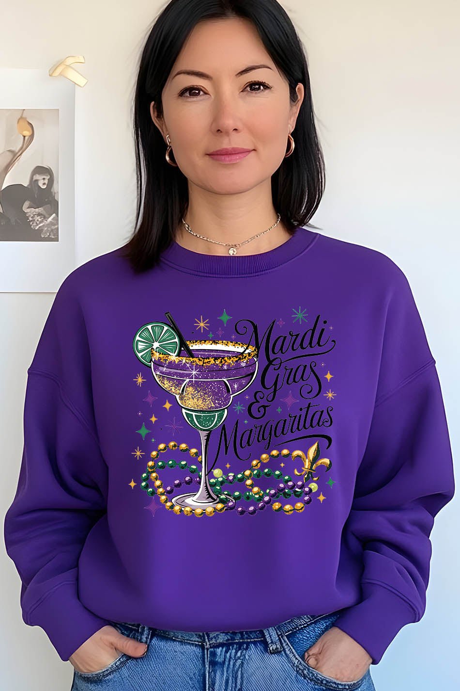 Mardi Gras & Margaritas T-Shirt Beads Purple Gold Sparkle Costumes