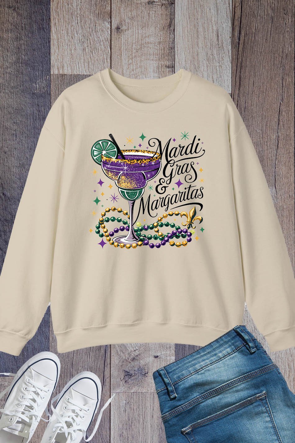 Mardi Gras & Margaritas T-Shirt Beads Purple Gold Sparkle Costumes