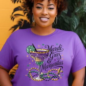 Mardi Gras & Margaritas T-Shirt Beads Purple Gold Sparkle Costumes