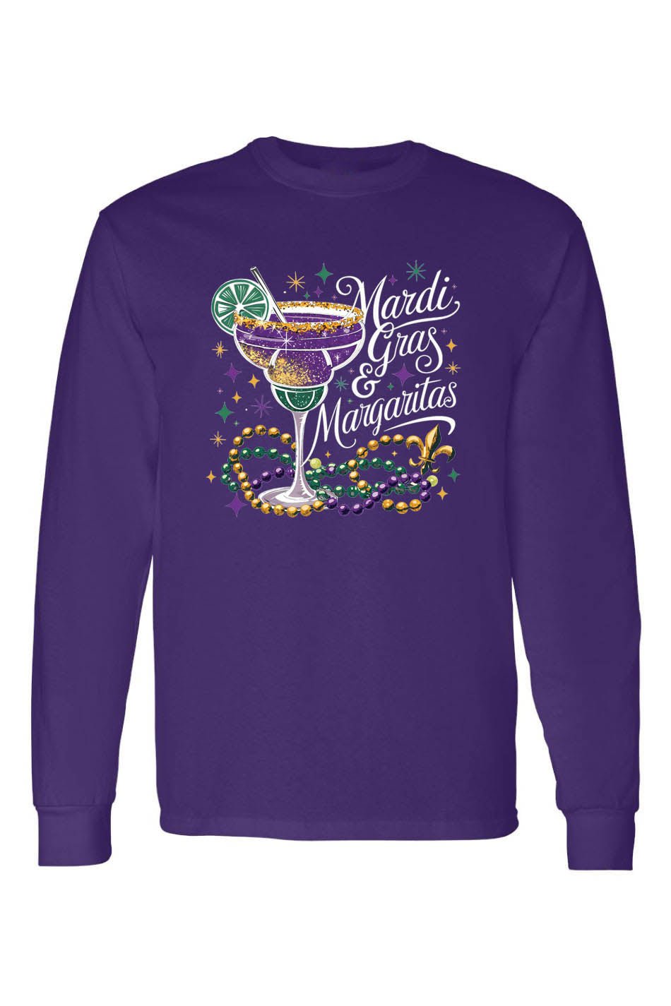Mardi Gras & Margaritas T-Shirt Beads Purple Gold Sparkle Costumes