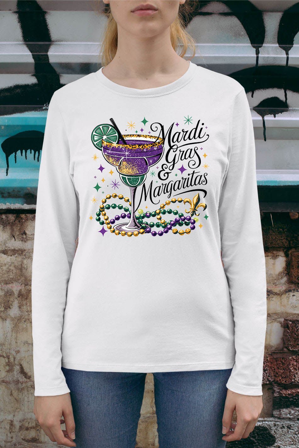 Mardi Gras & Margaritas T-Shirt Beads Purple Gold Sparkle Costumes