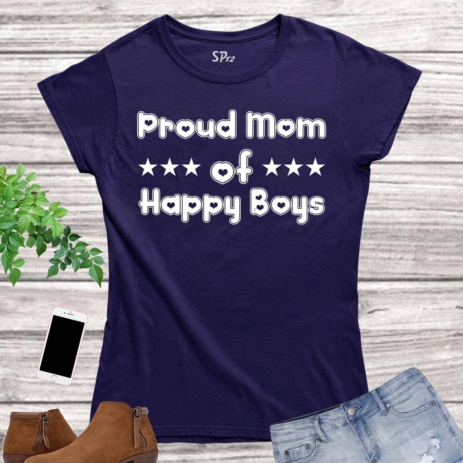 Women Mom T Shirt Proud Mom of Happy Boys Slogan - Image 2