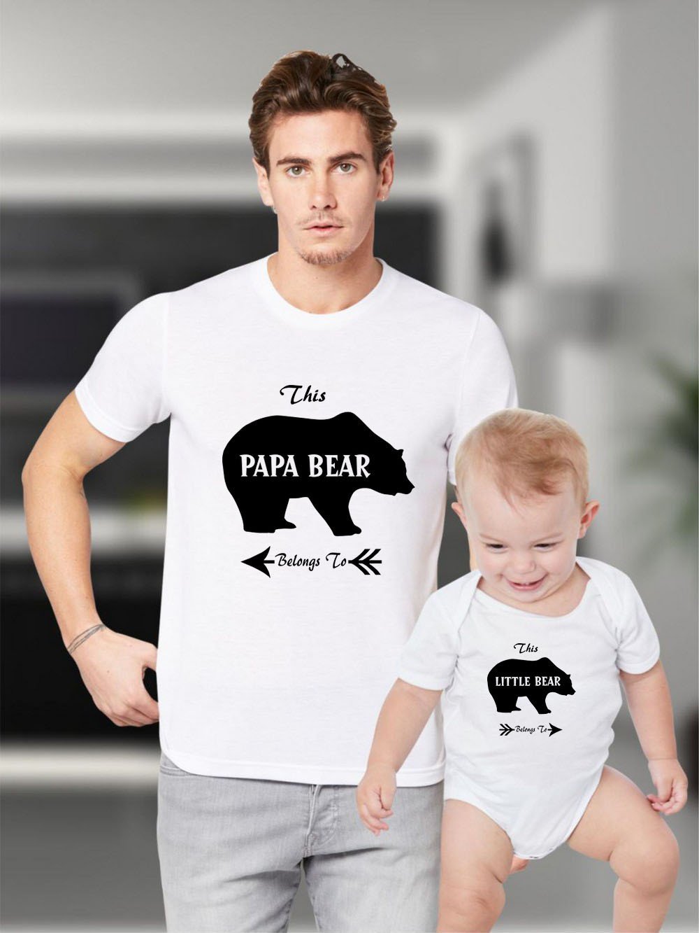 Father Daddy Daughter Dad Son Matching T shirts Papa Bear and Little Bear - Image 2