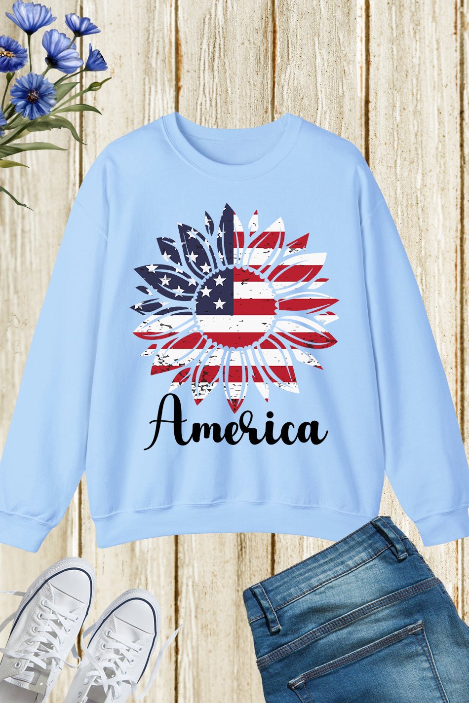 America Sunflower Patriotic Sweatshirt