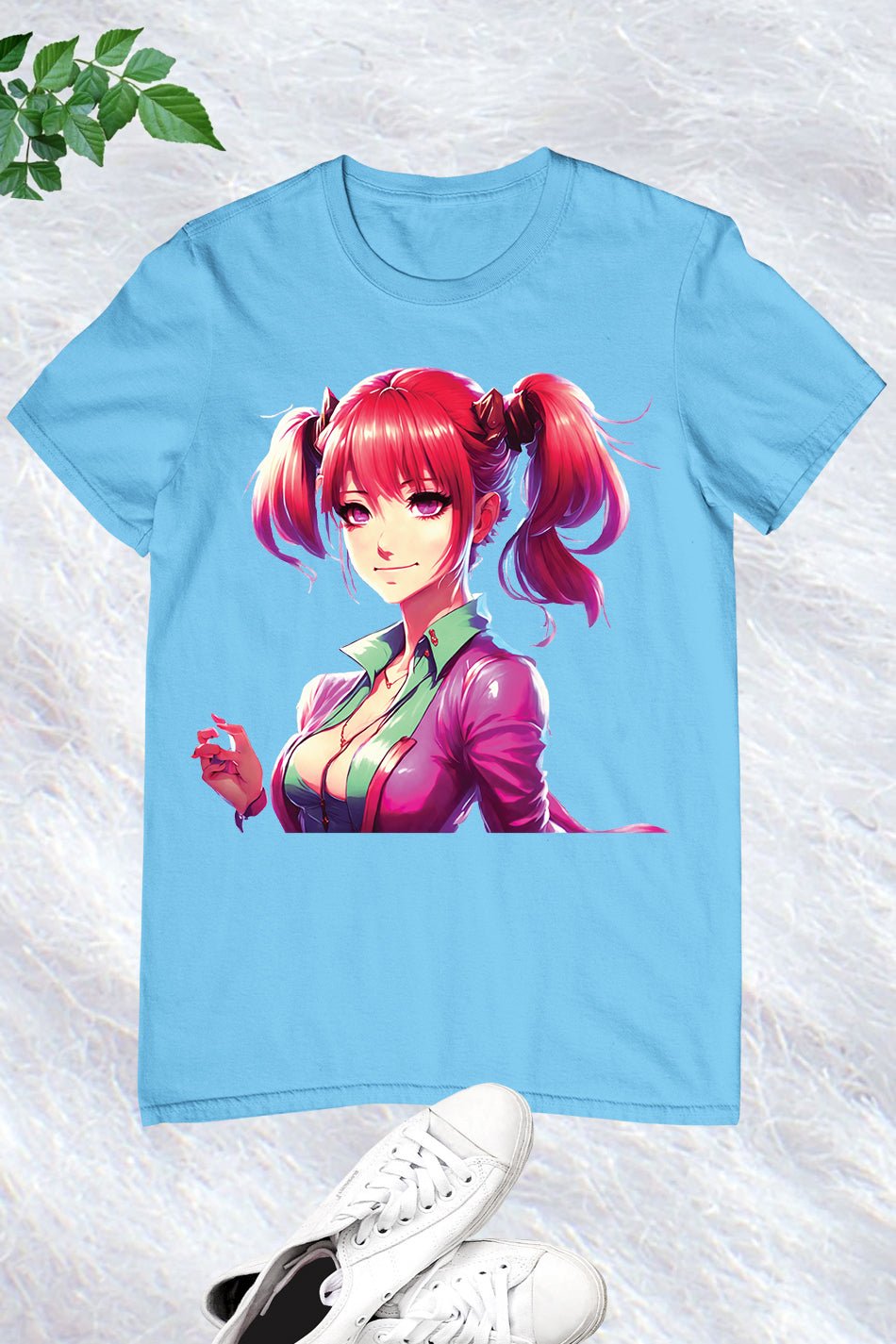 Anime Girl with Red Hair and Pink Lipstick Shirt
