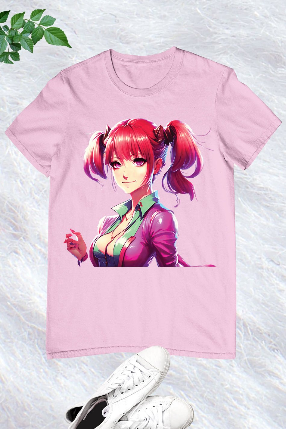 Anime Girl with Red Hair and Pink Lipstick Shirt - Image 7