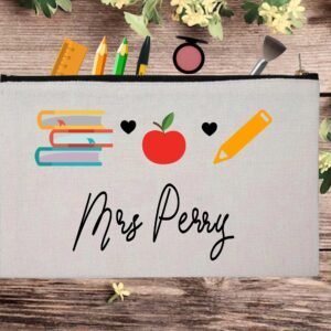 Books Lover Custom Teacher Appreciation Gift Pouch Bag Pencil Case