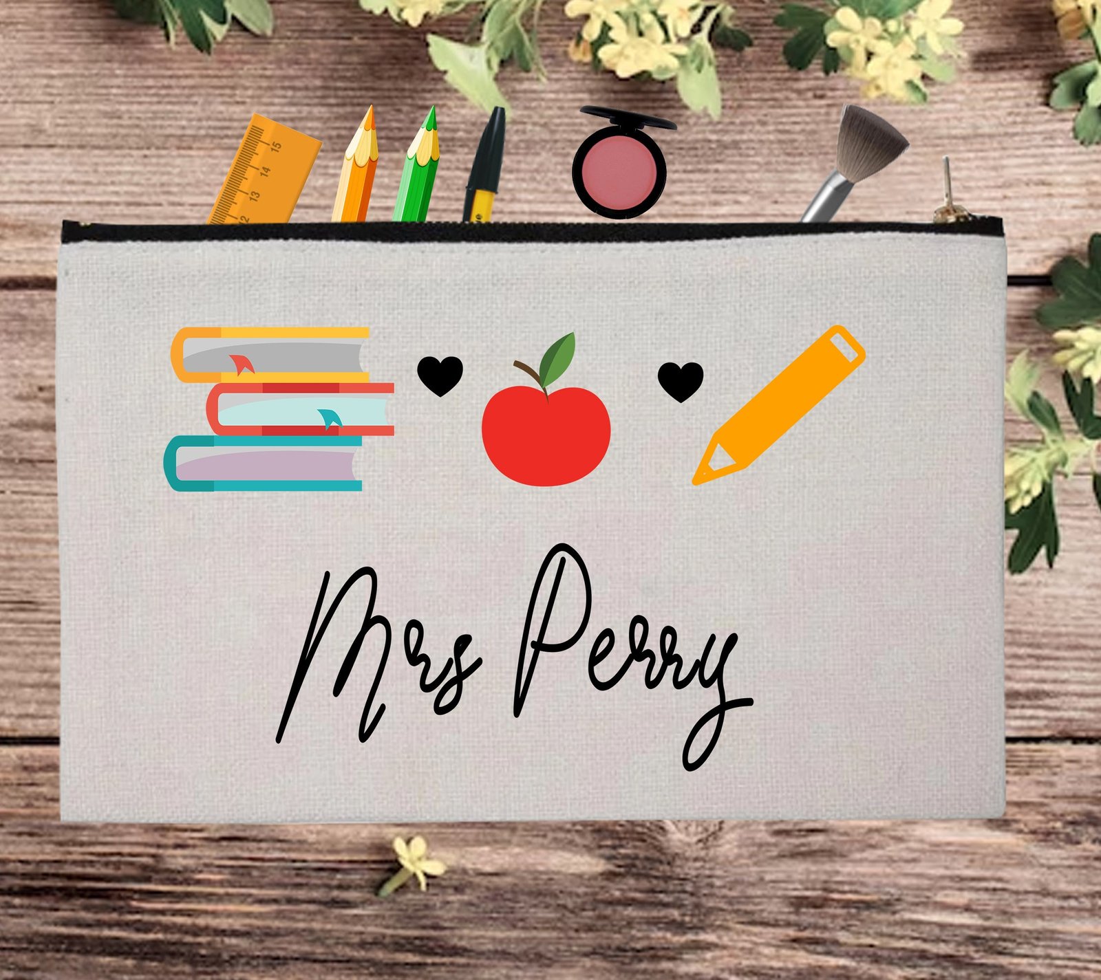 Books Lover Custom Teacher Appreciation Gift Pouch Bag Pencil Case