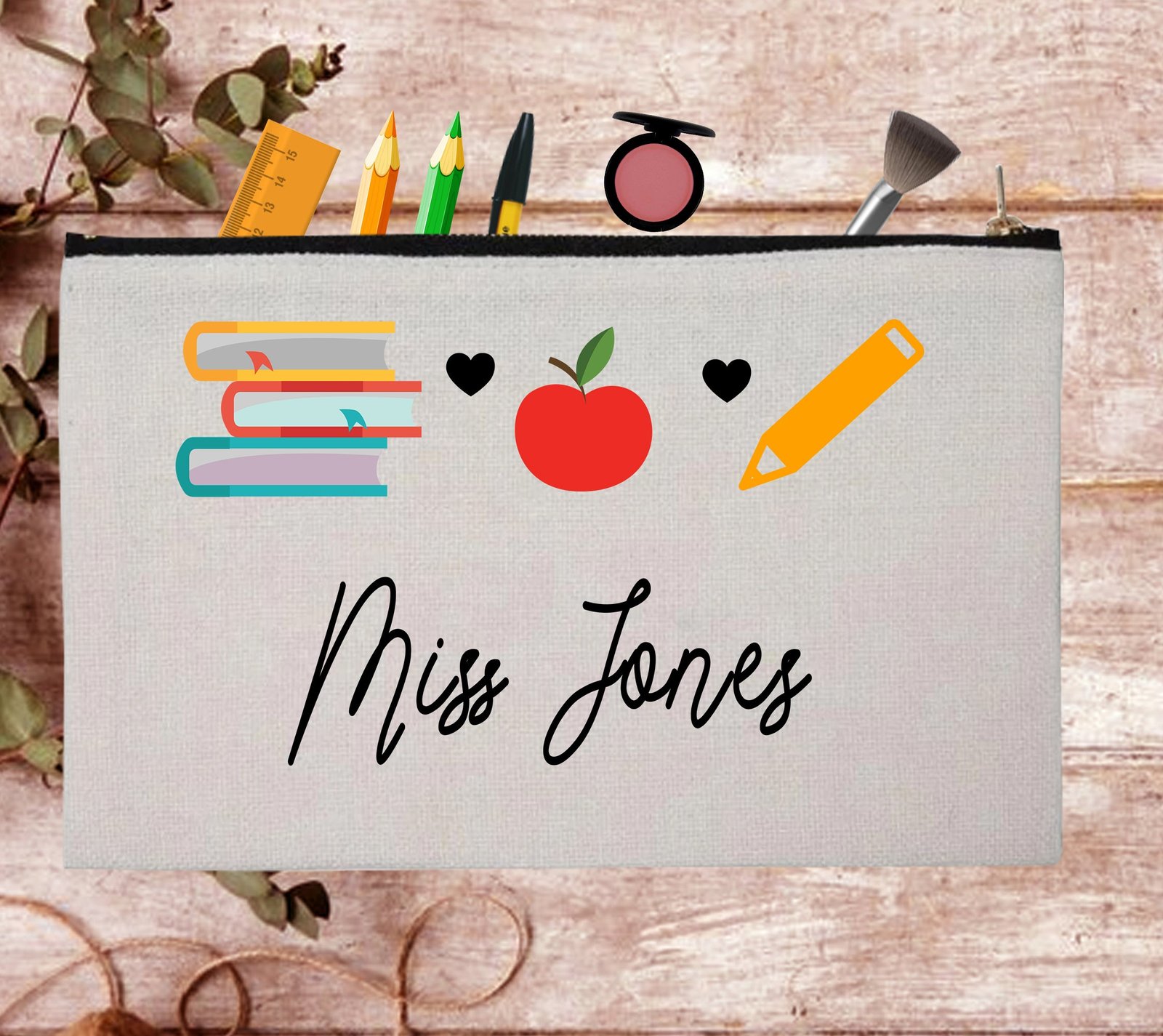 Books Lover Custom Teacher Appreciation Gift Pouch Bag Pencil Case