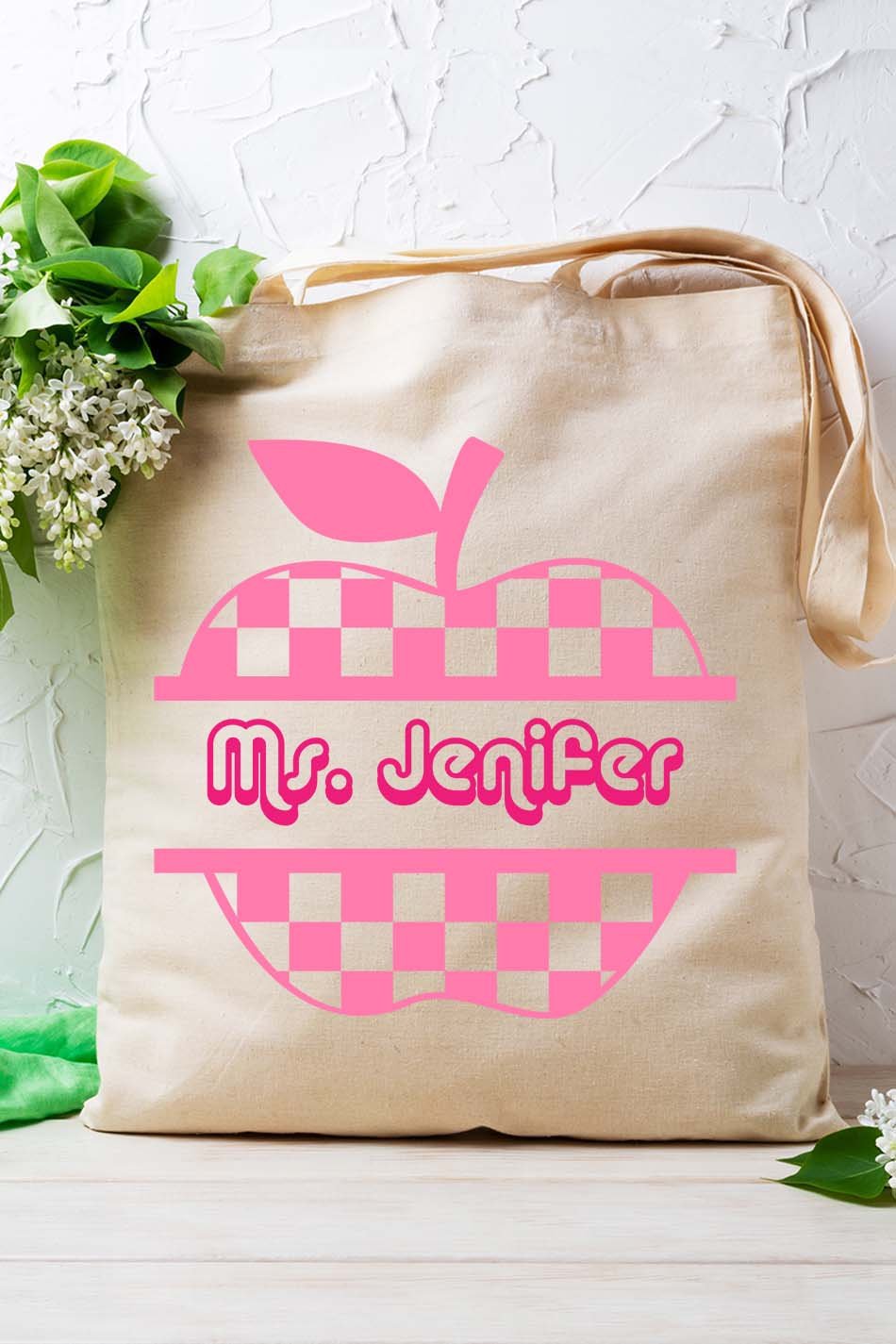 Custom Teacher Tote Bag With Apple - Image 3