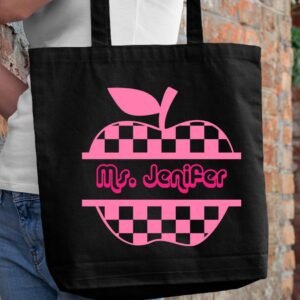 Custom Teacher Tote Bag With Apple