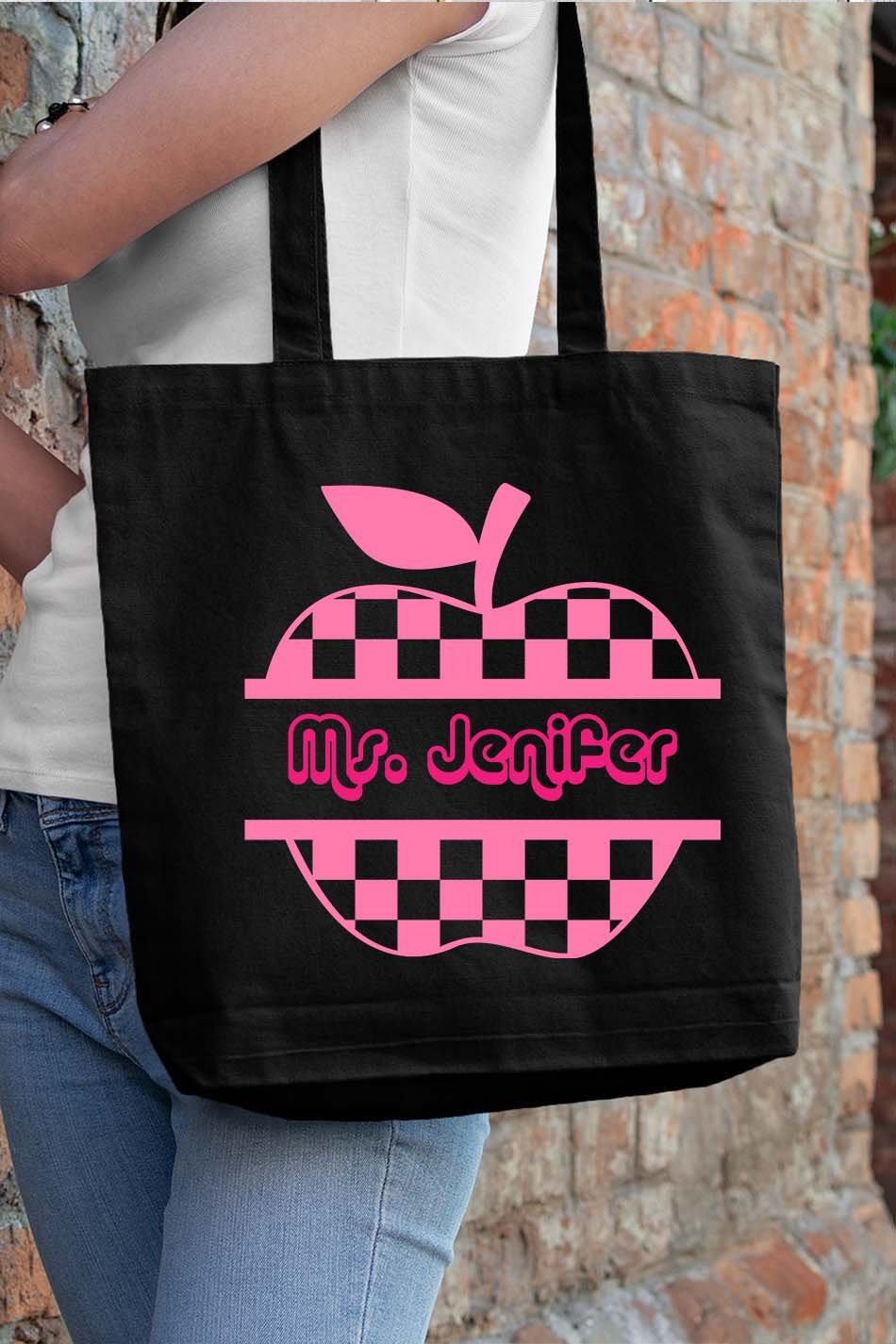 Custom Teacher Tote Bag With Apple