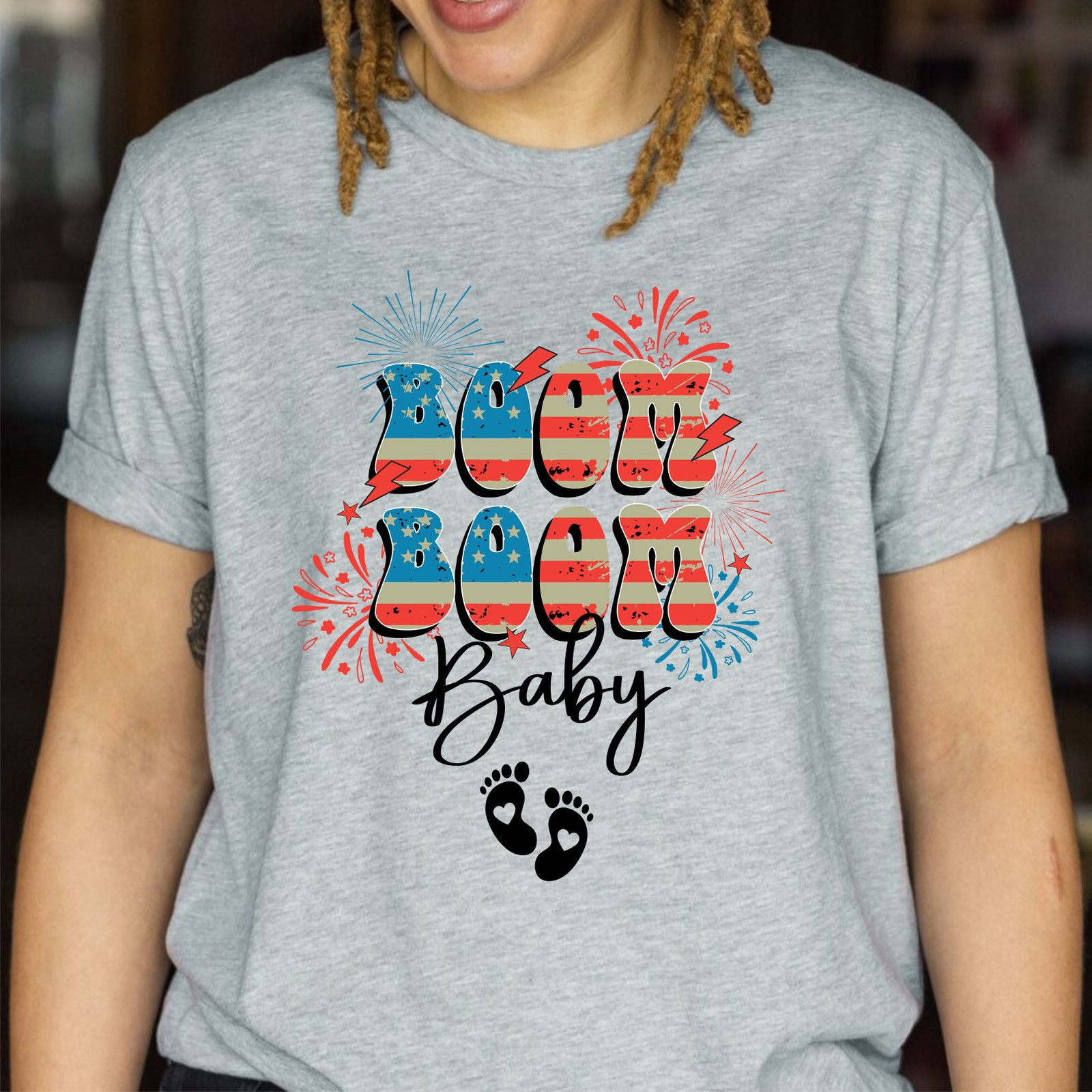 Boom Boom Baby 4th Of July Pregnancy Announcement Maternity T-Shirt - Image 7
