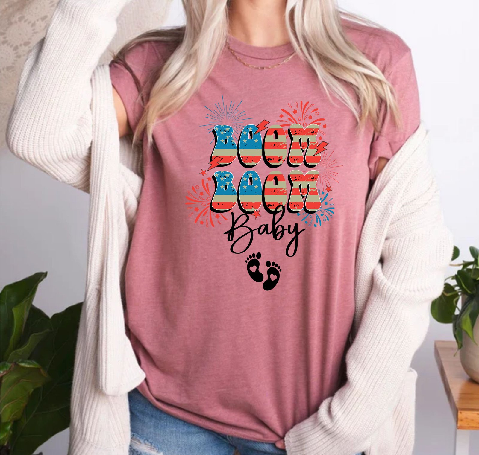 Boom Boom Baby 4th Of July Pregnancy Announcement Maternity T-Shirt - Image 2