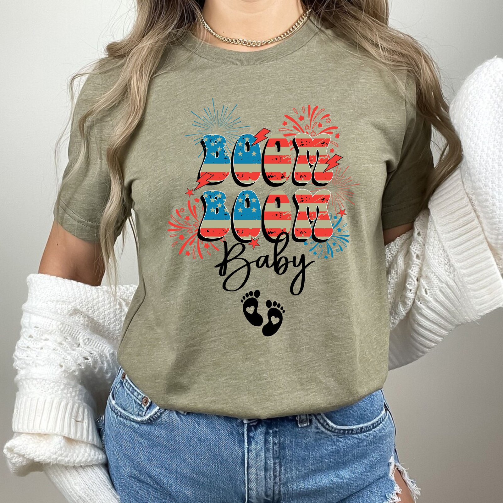 Boom Boom Baby 4th Of July Pregnancy Announcement Maternity T-Shirt - Image 8