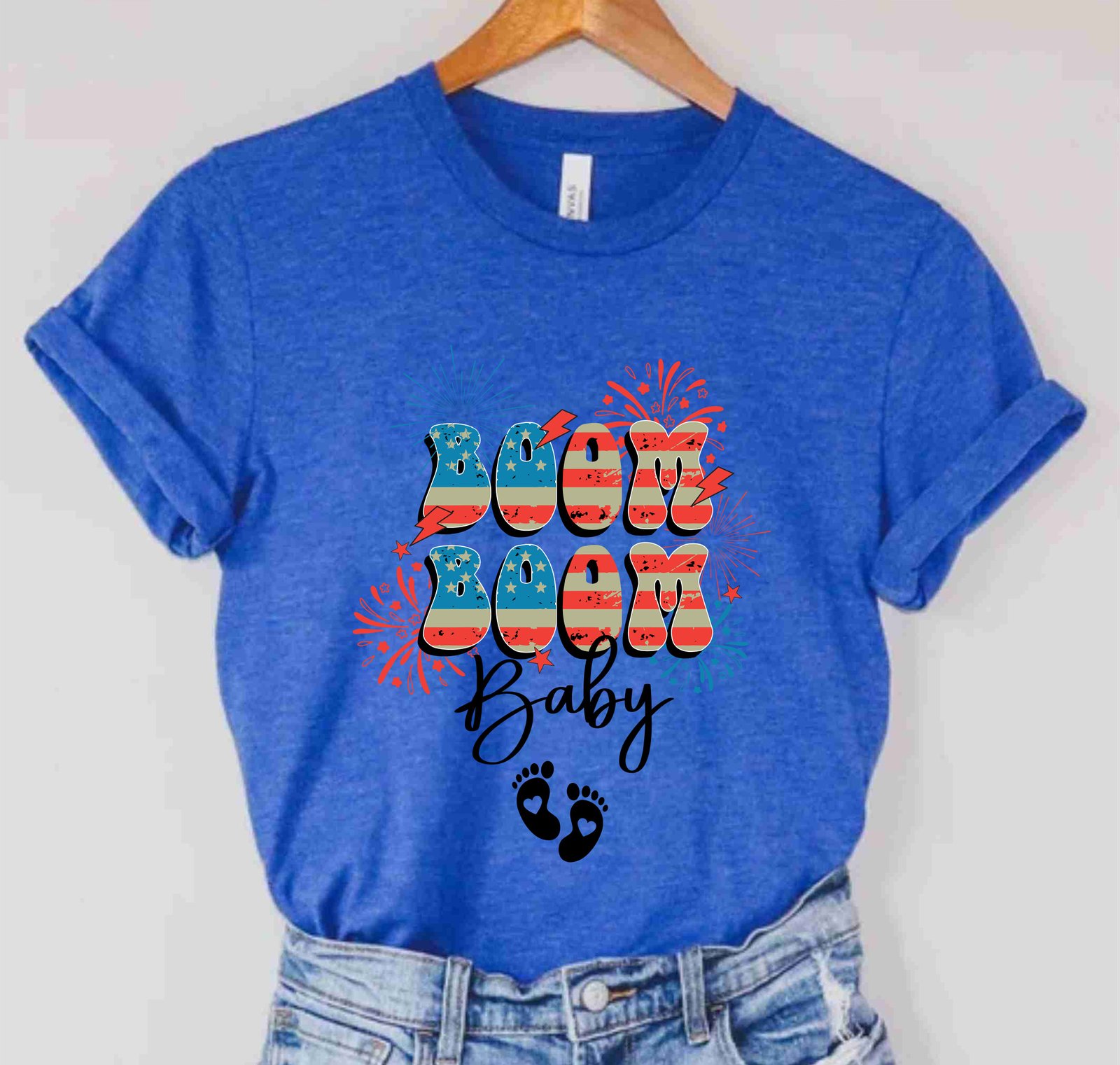 Boom Boom Baby 4th Of July Pregnancy Announcement Maternity T-Shirt - Image 4