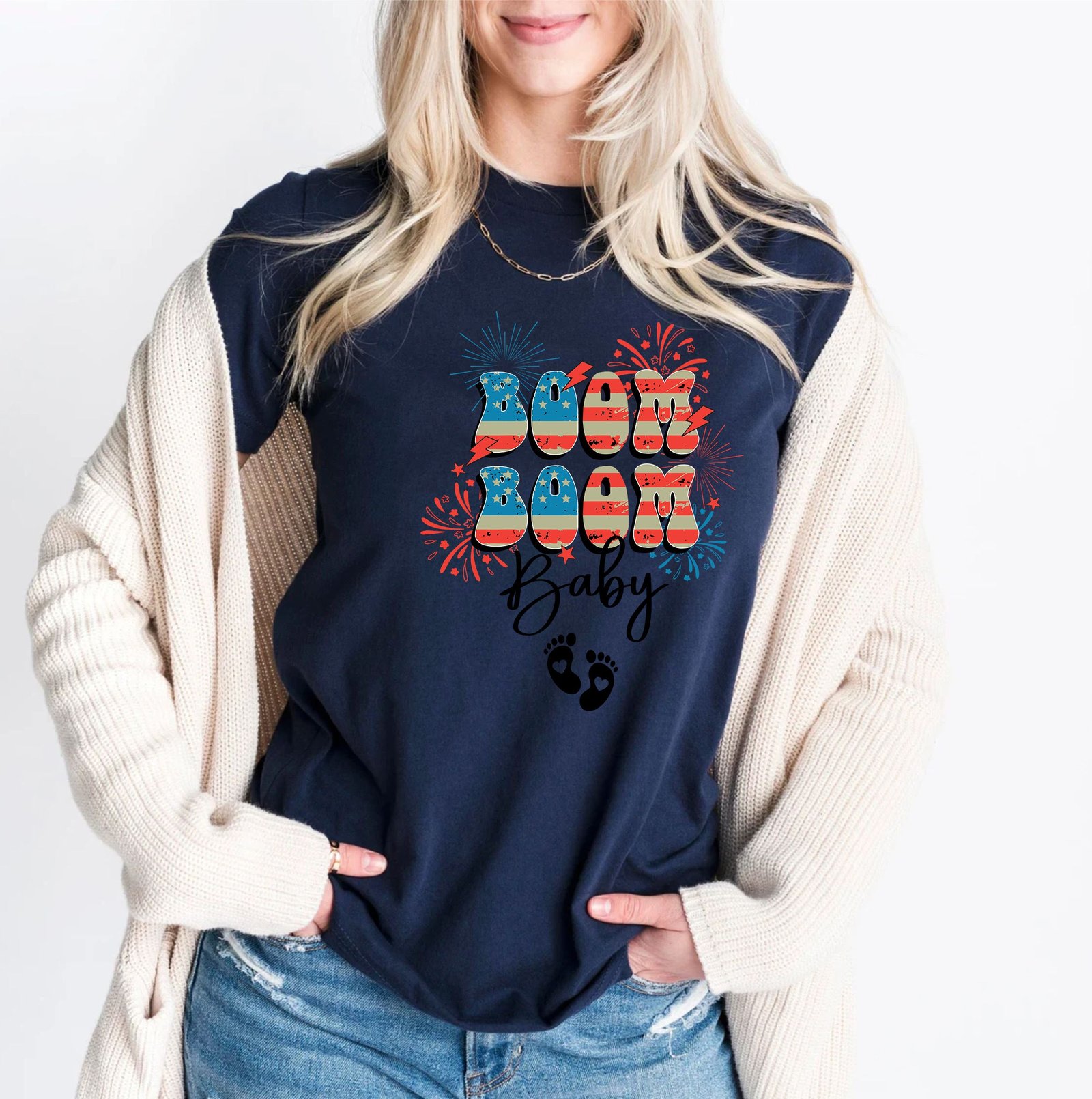 Boom Boom Baby 4th Of July Pregnancy Announcement Maternity T-Shirt - Image 12