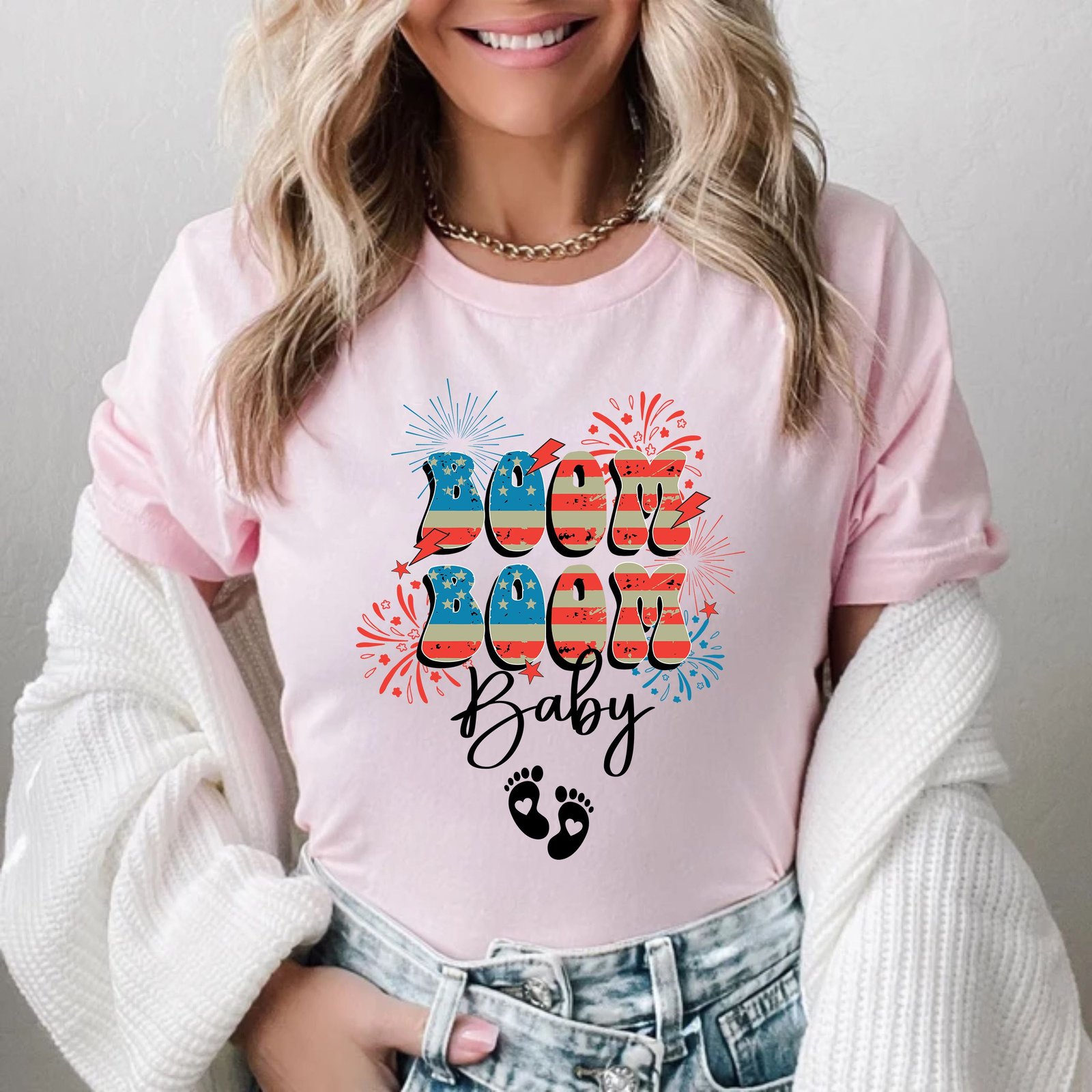 Boom Boom Baby 4th Of July Pregnancy Announcement Maternity T-Shirt - Image 14