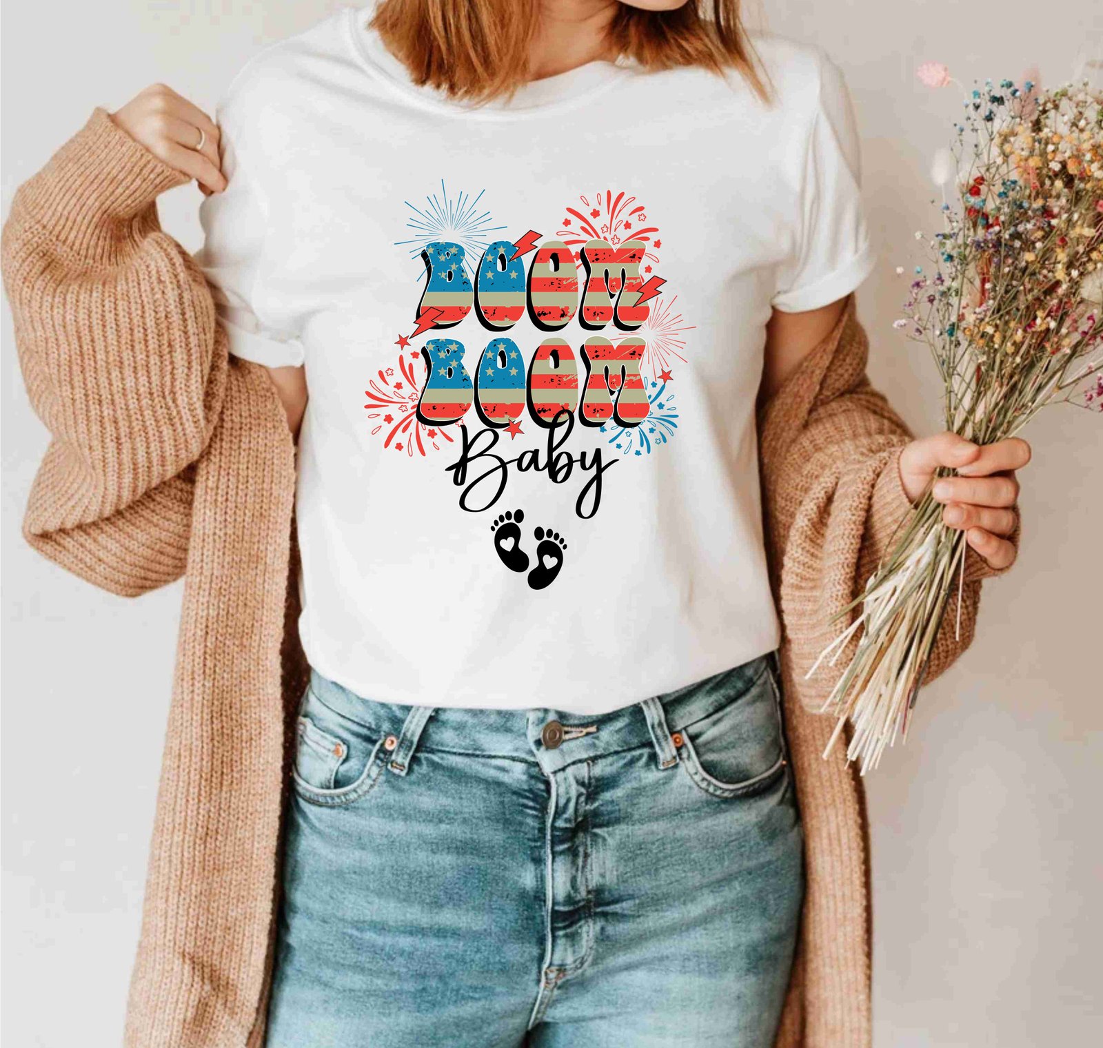 Boom Boom Baby 4th Of July Pregnancy Announcement Maternity T-Shirt - Image 5