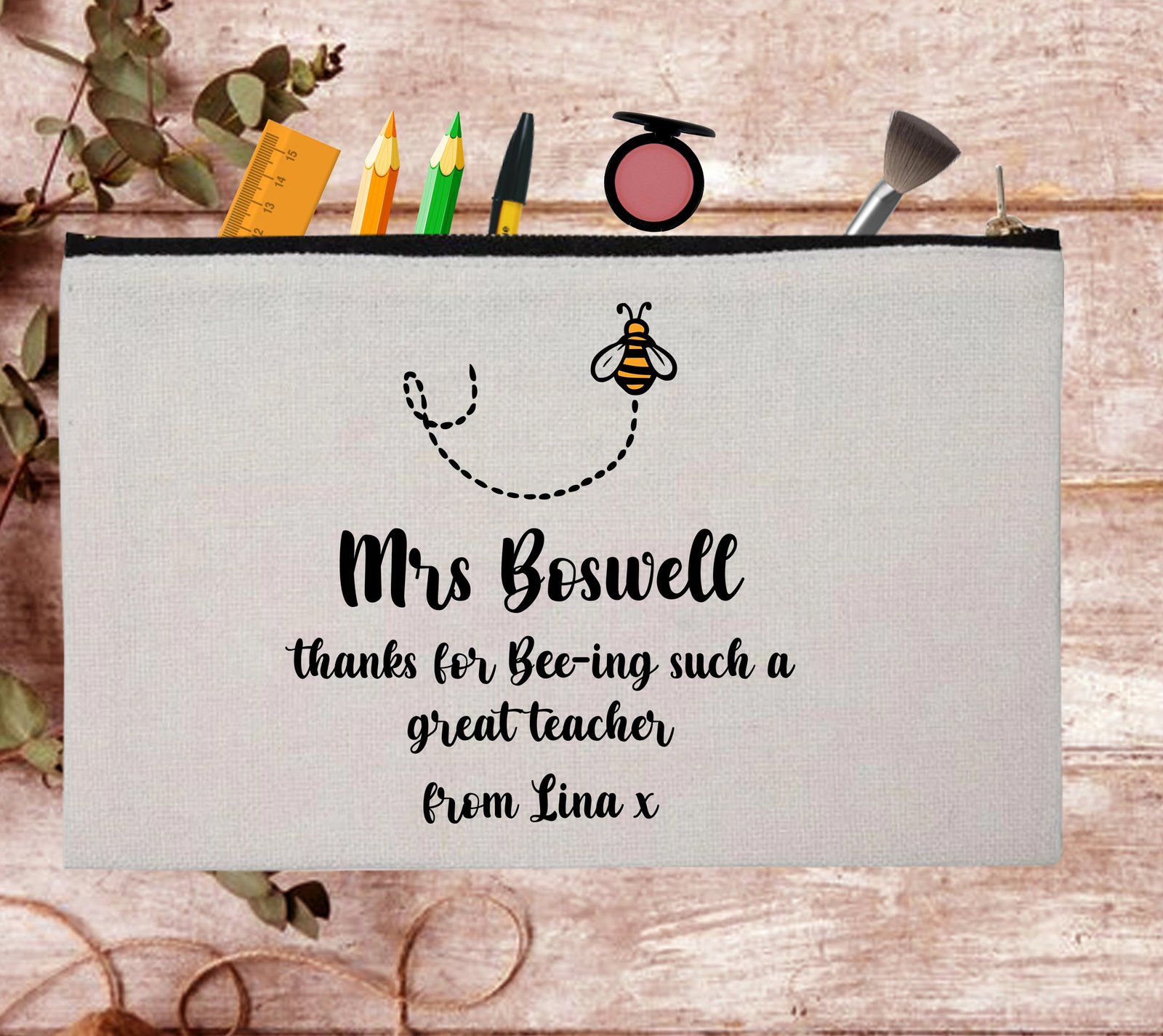 Bumble Bee Thank you Custom Birthday Party Pouch Bag Pencil Case