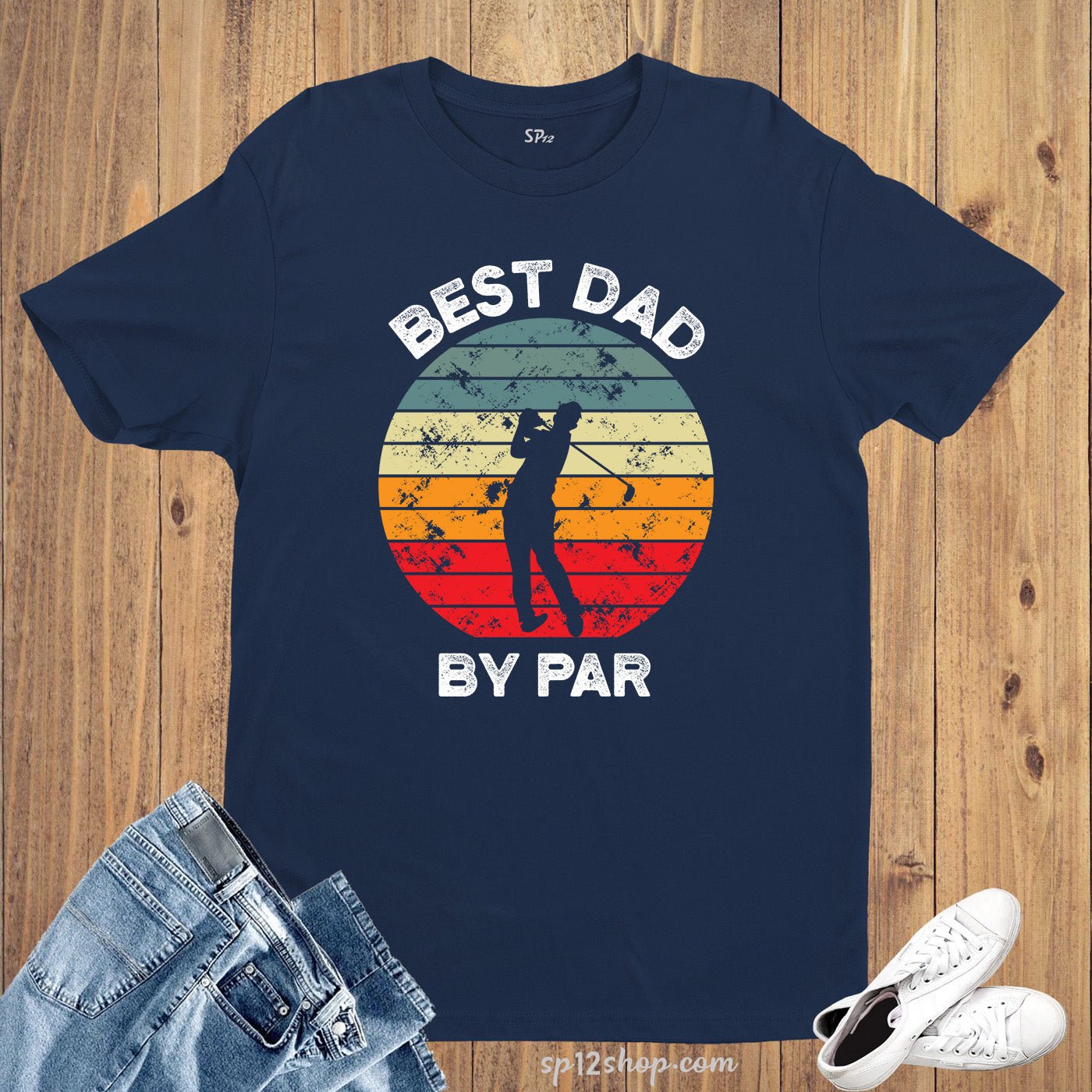 Best Dad By Par Vintage Sunset T Shirt