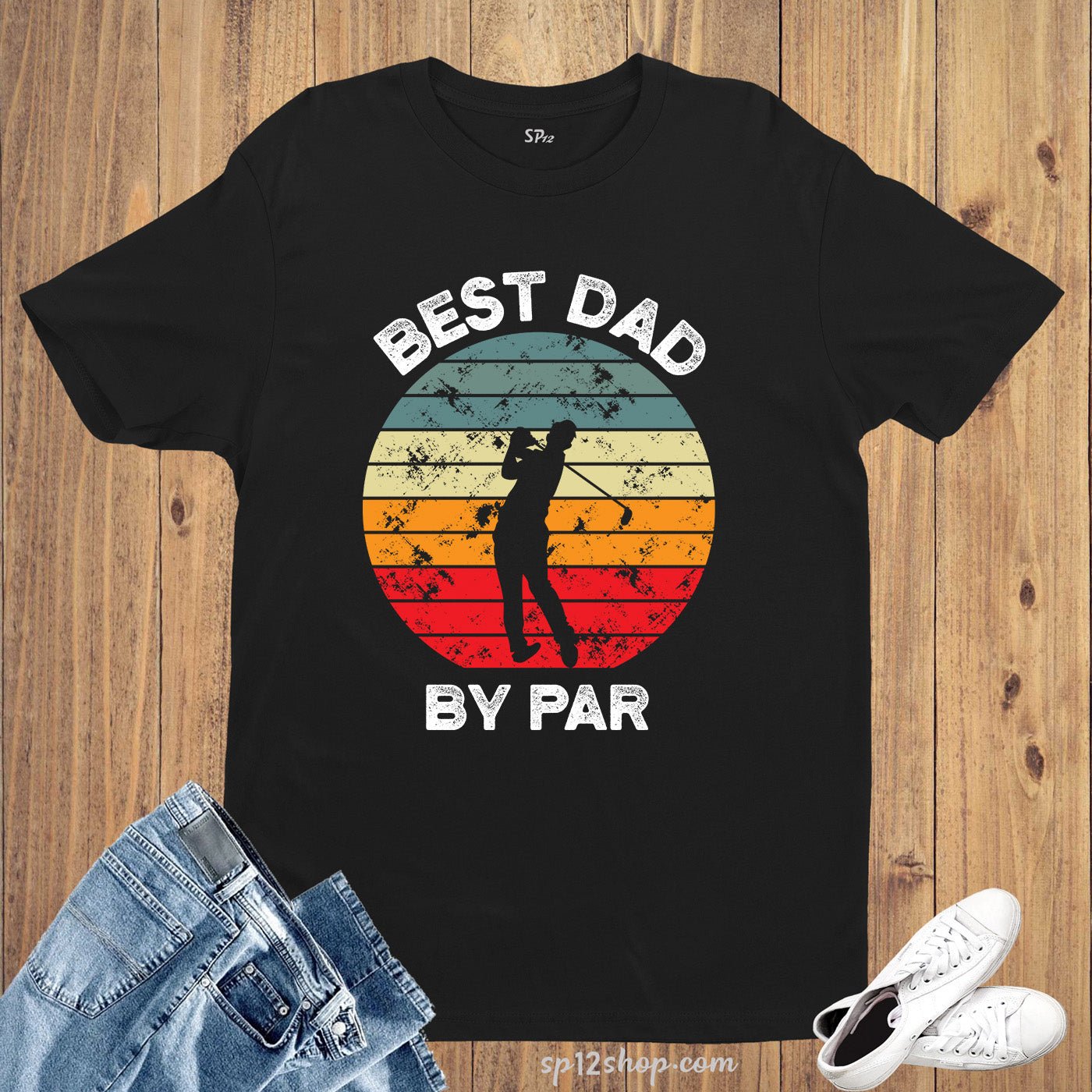 Best Dad By Par Vintage Sunset T Shirt