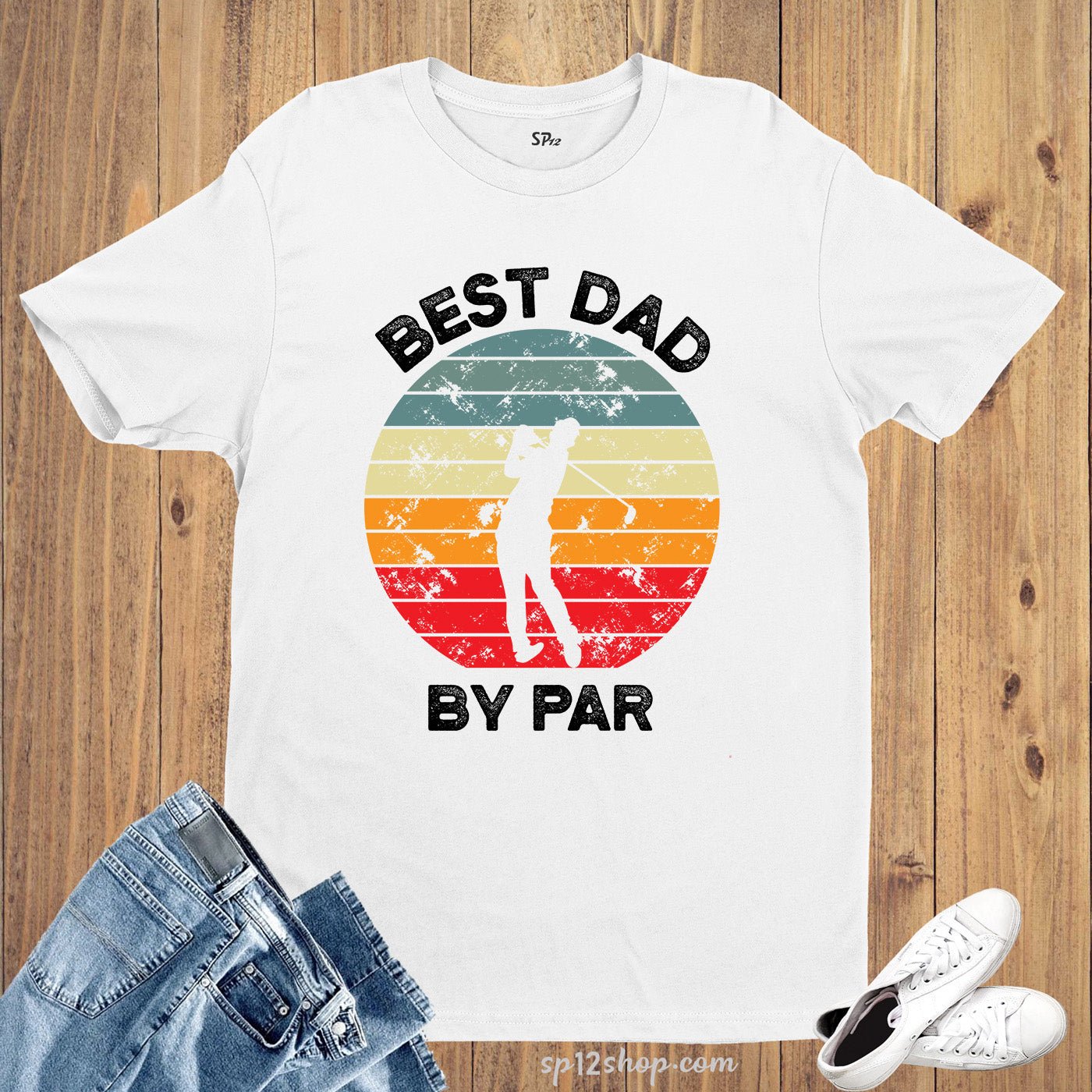 Best Dad By Par Vintage Sunset T Shirt
