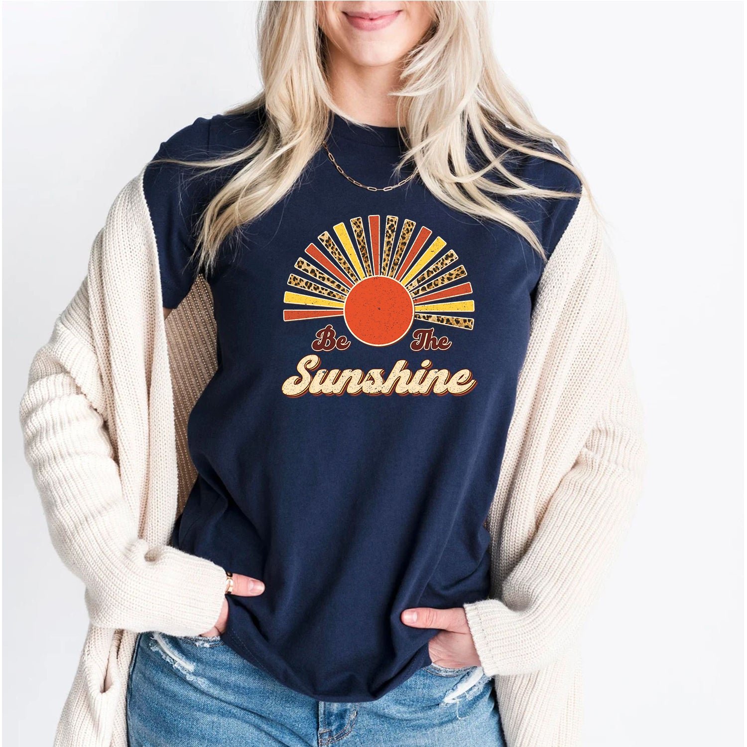 Custom Summer Retro Sun Vintage Graphic Be The Sunshine T-Shirt - Image 4