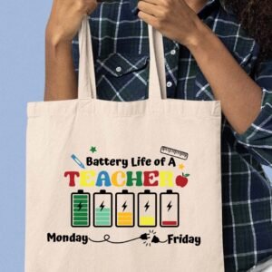 Battery Life of a Teacher Funny Tote Bag