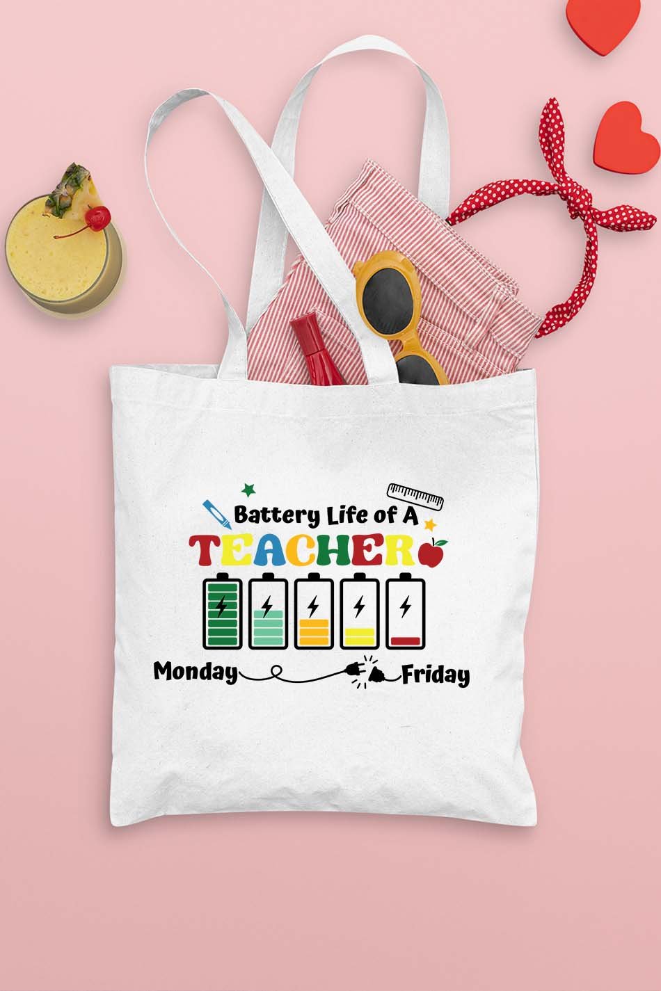 Battery Life of a Teacher Funny Tote Bag