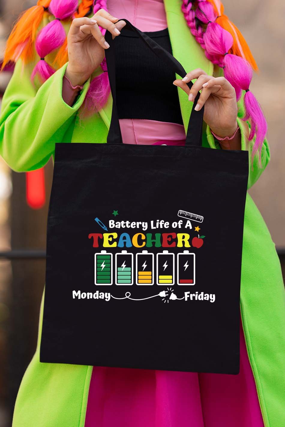 Battery Life of a Teacher Funny Tote Bag