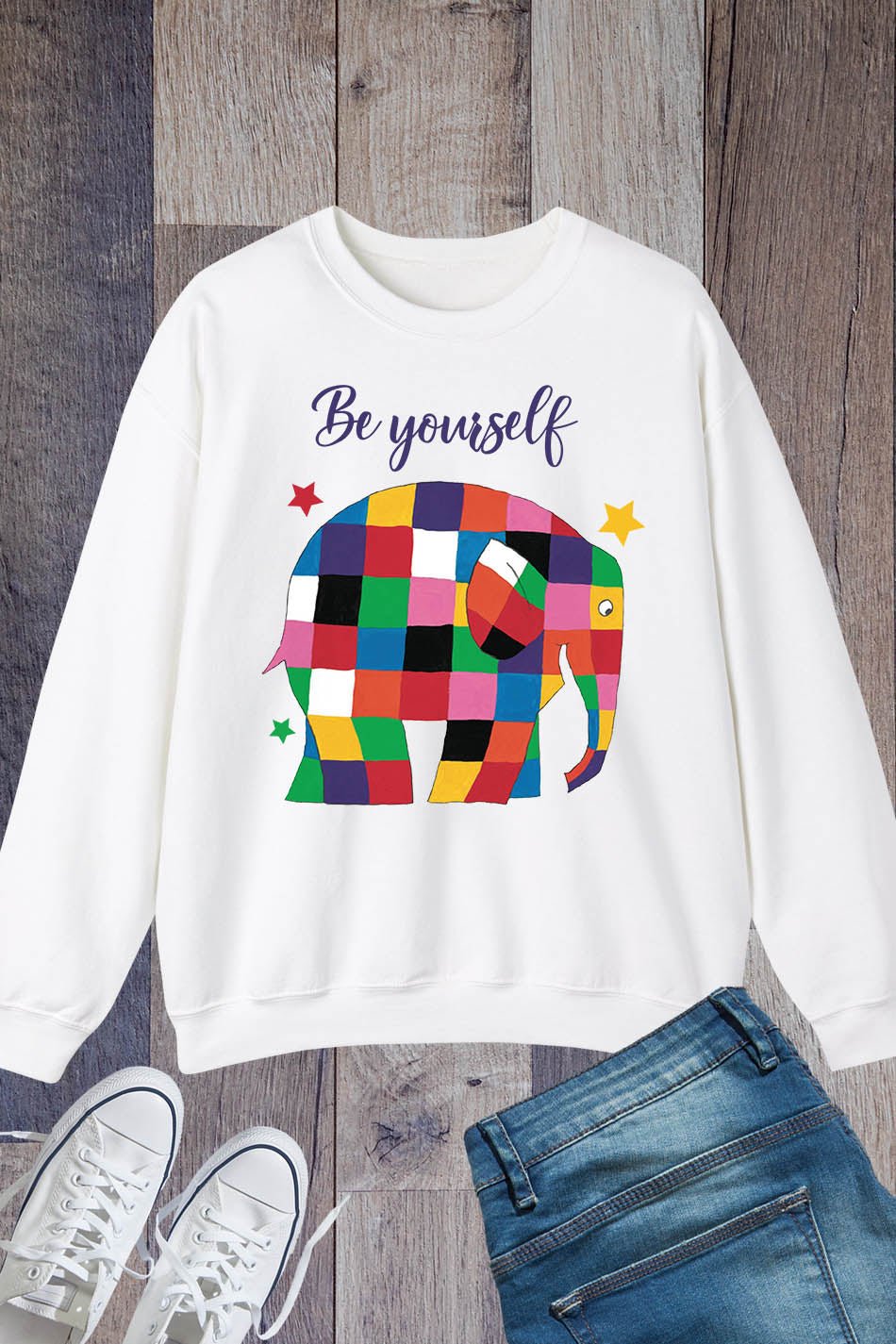 Be Yourself Elmer Theme Teacher Sweatshirt