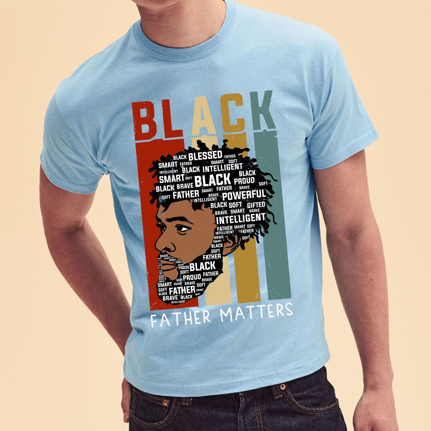 Black Father Matters Dads Rock Custom Short Sleeve Fathers Day T-Shirt - Image 9