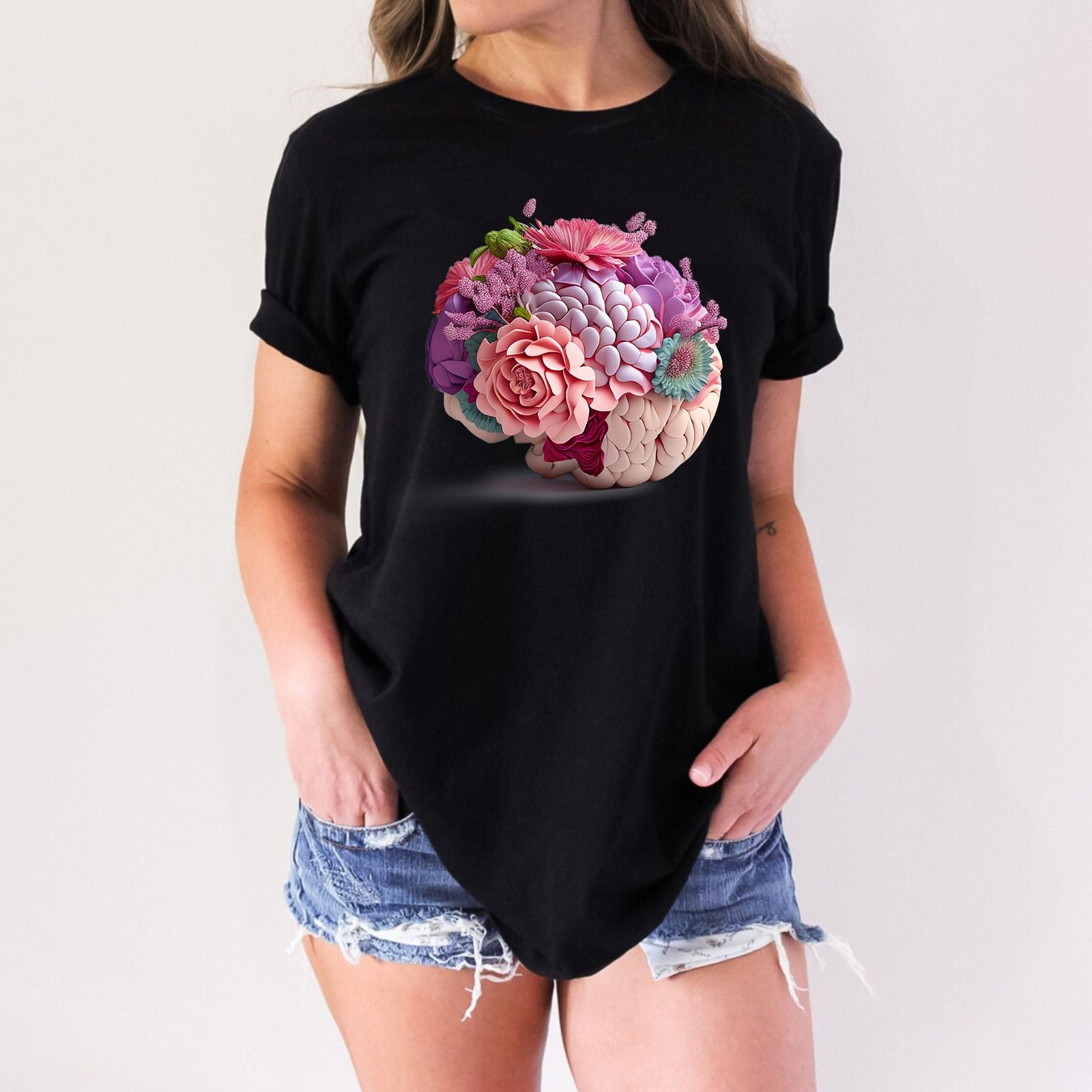Flower Brain Mental Health Wildflower Human Brain Medical Nurse TShirt - Image 2