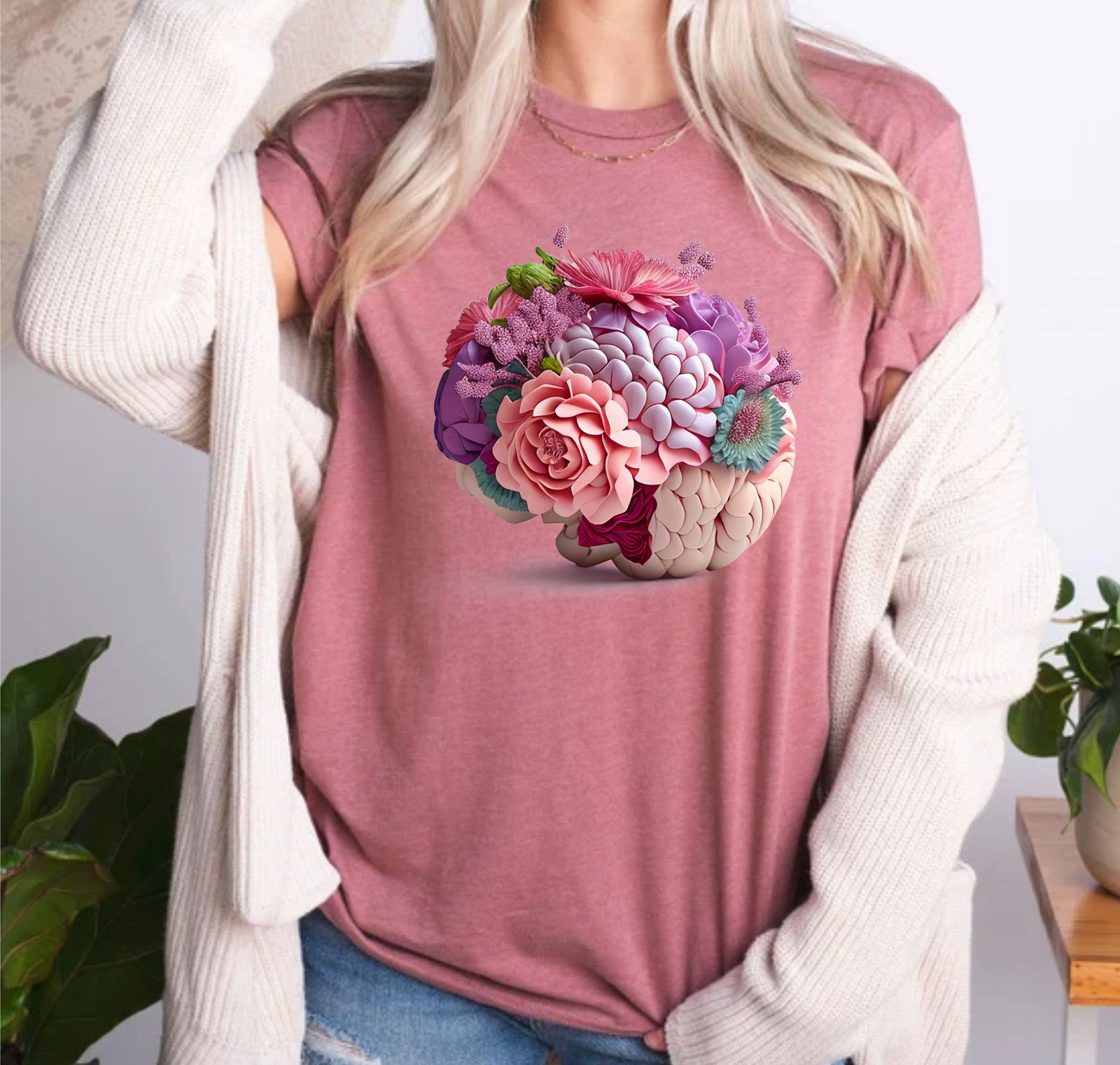 Flower Brain Mental Health Wildflower Human Brain Medical Nurse TShirt - Image 4