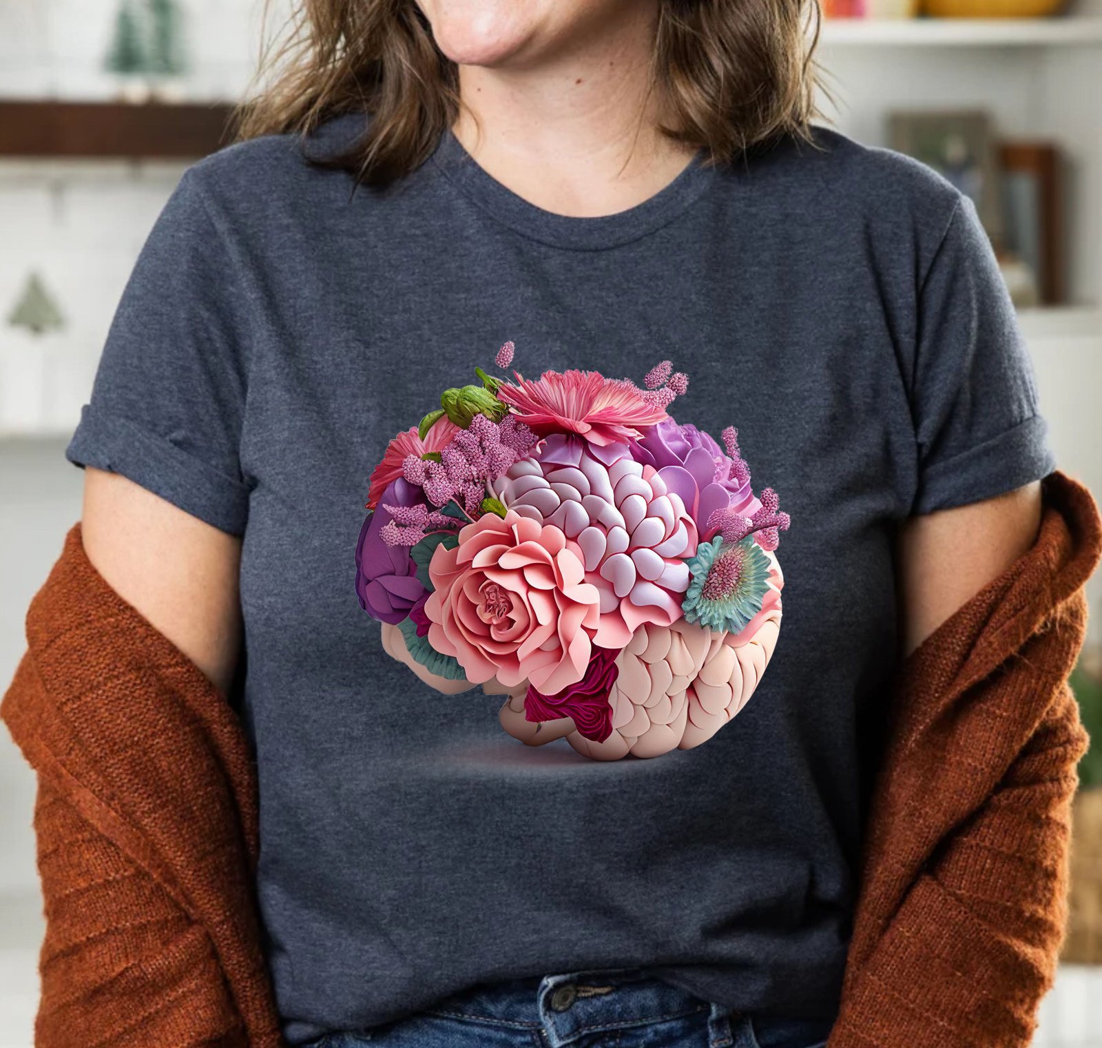 Flower Brain Mental Health Wildflower Human Brain Medical Nurse TShirt - Image 5