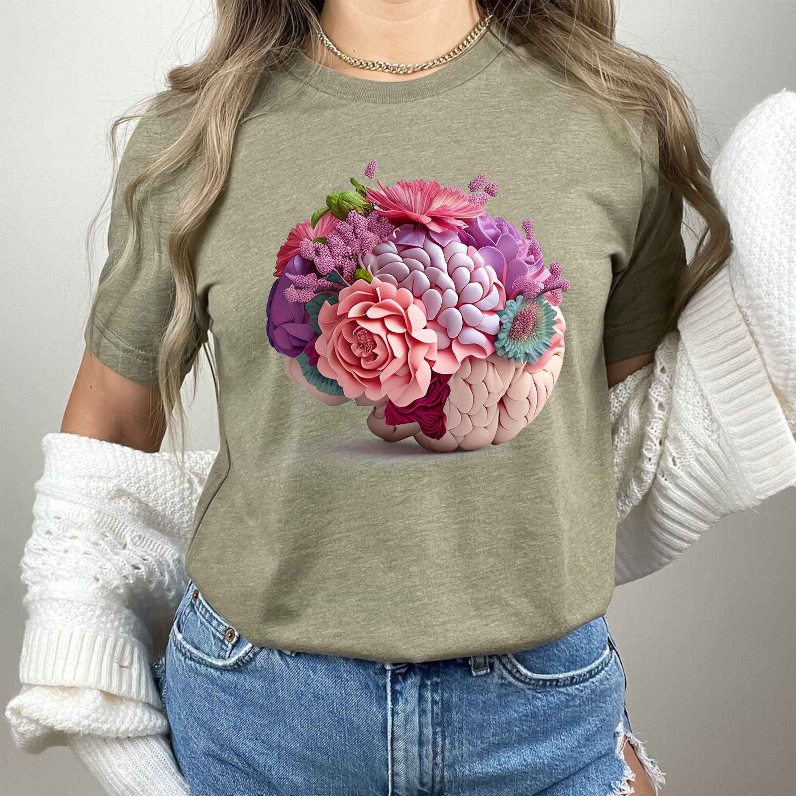 Flower Brain Mental Health Wildflower Human Brain Medical Nurse TShirt - Image 6
