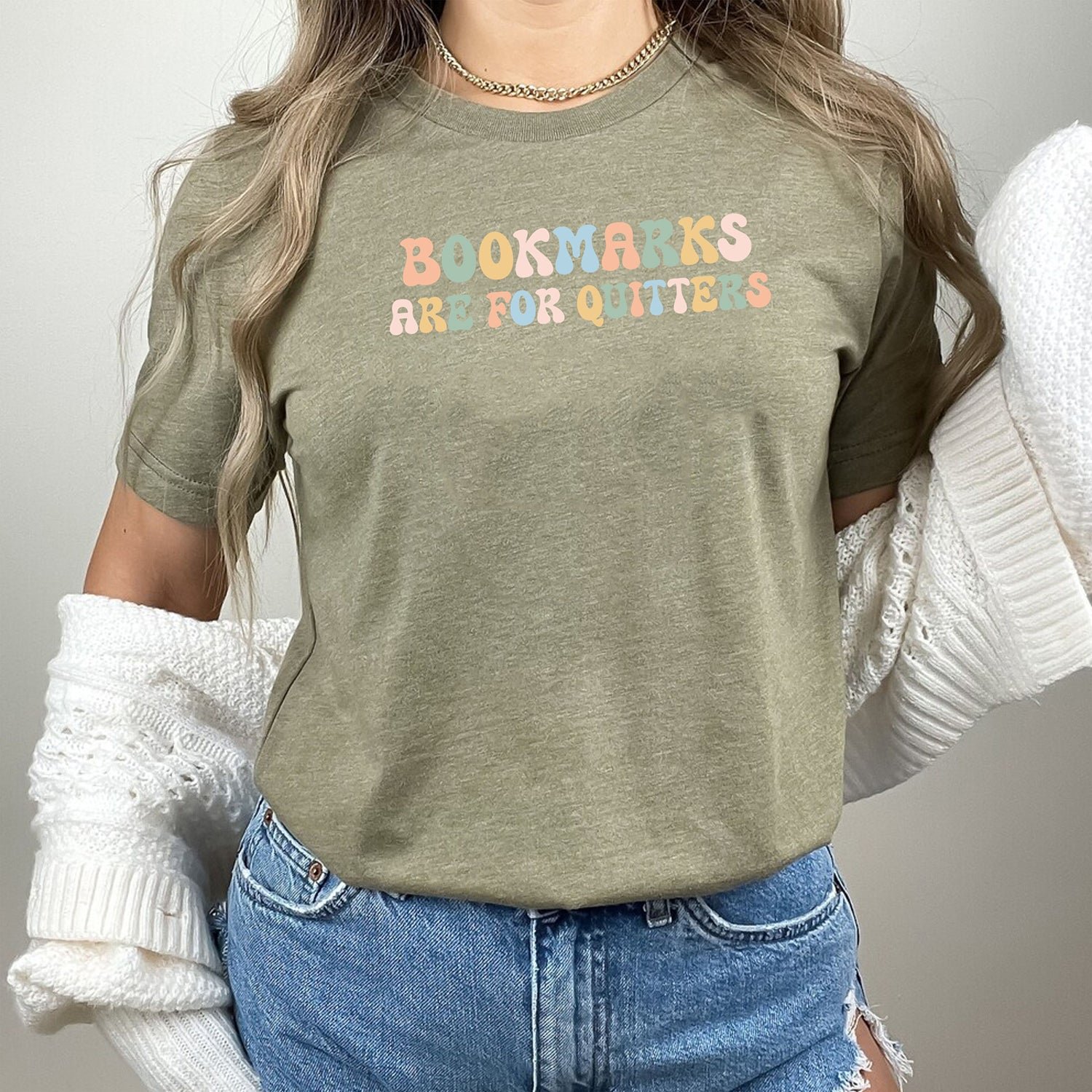 Bookmarks Are For Quitters Book Lover Bookish Librarian Reading Shirt - Image 7