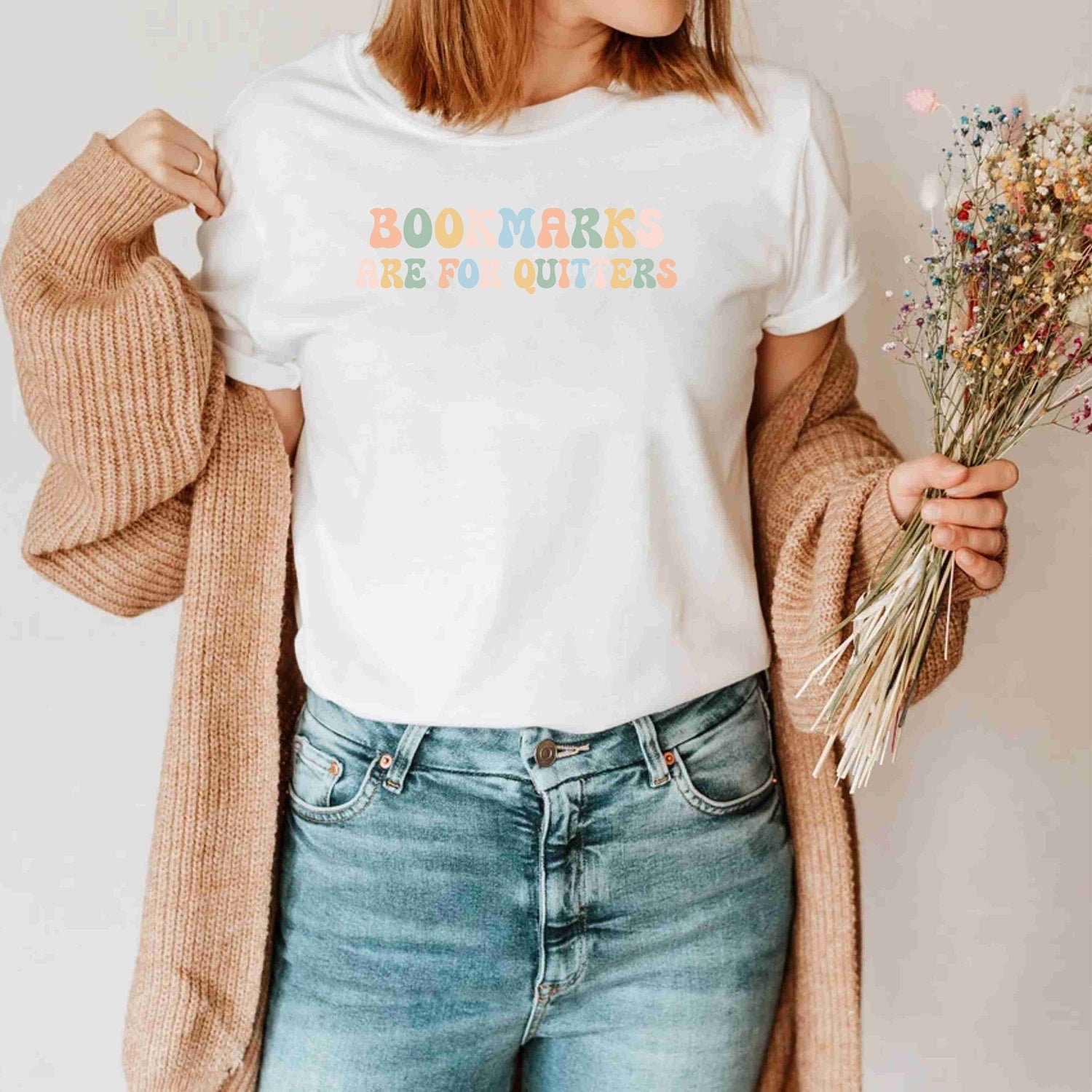 Bookmarks Are For Quitters Book Lover Bookish Librarian Reading Shirt - Image 3