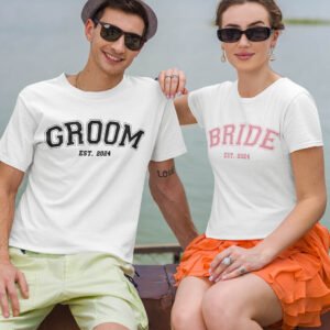 Bride and Groom Est 2024 T Shirt Custom Year