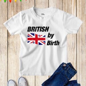 Kids British By Birth Union Flag UK T Shirt