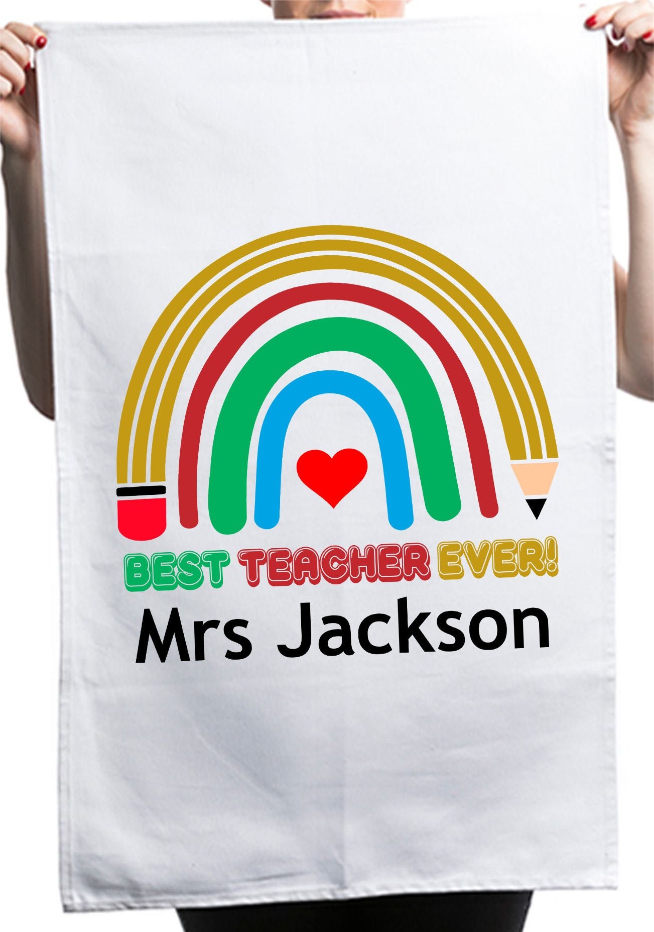 Best Teacher Appreciation Custom Rainbow Thank You Kitchen Table Tea Towel - Image 2
