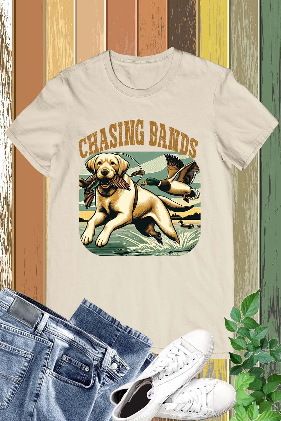 Chasing Bands Duck Hunting Labrador Gun Dog T Shirt - Image 3