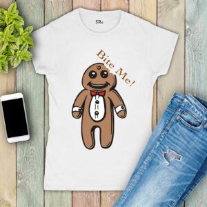 Christmas T Shirt Women Gingerbread Man Bite Me