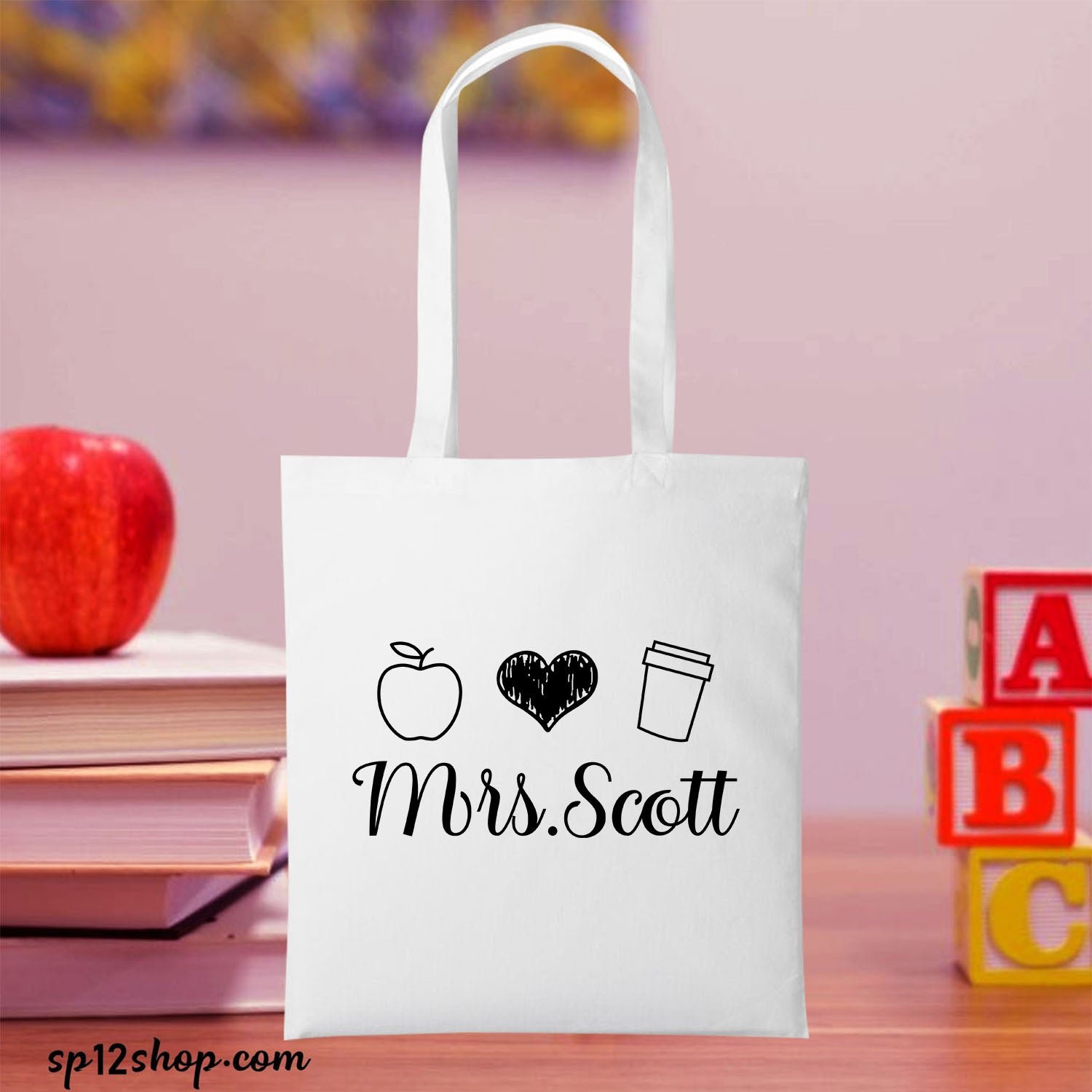 Canvas Custom Teacher Appreciation Thank You Gift Shopping Tote Bag - Image 3