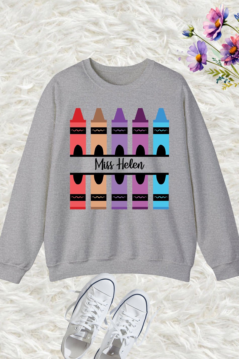 Customized Name Teacher Crayon Sweatshirt - Image 3