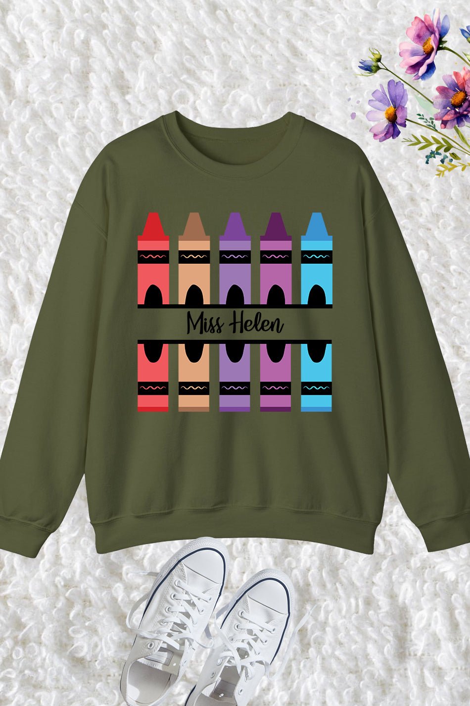 Customized Name Teacher Crayon Sweatshirt - Image 4