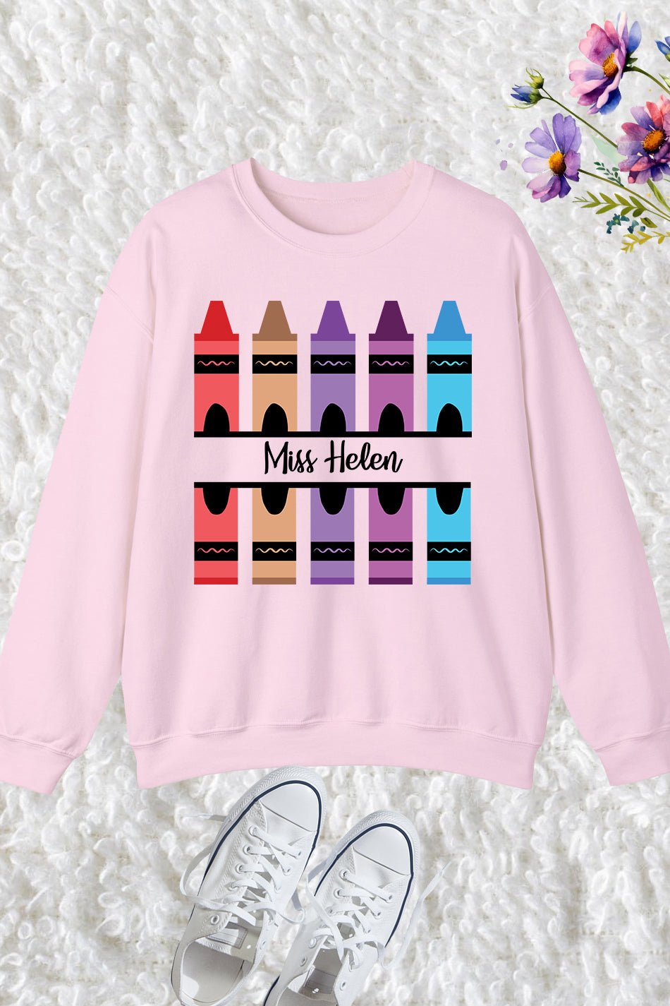 Customized Name Teacher Crayon Sweatshirt