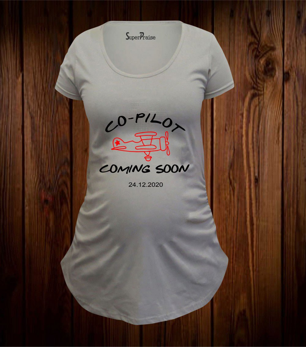 Custom Co-Pilot Coming Soon Maternity T Shirt - Image 3